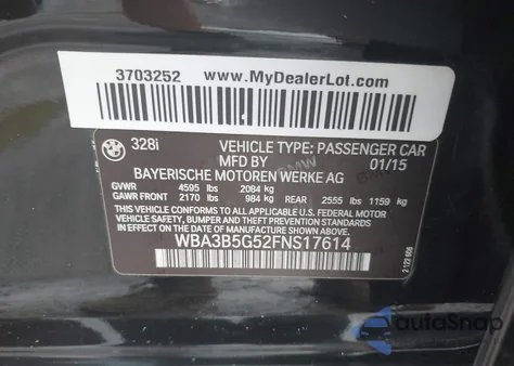 2015 BMW 328I xDrive z USA, uszkodzony, nr VIN WBA3B5G52FNS17614